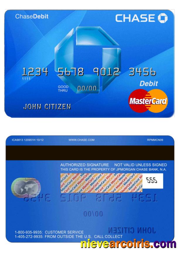 USA Chase bank MasterCard debit card